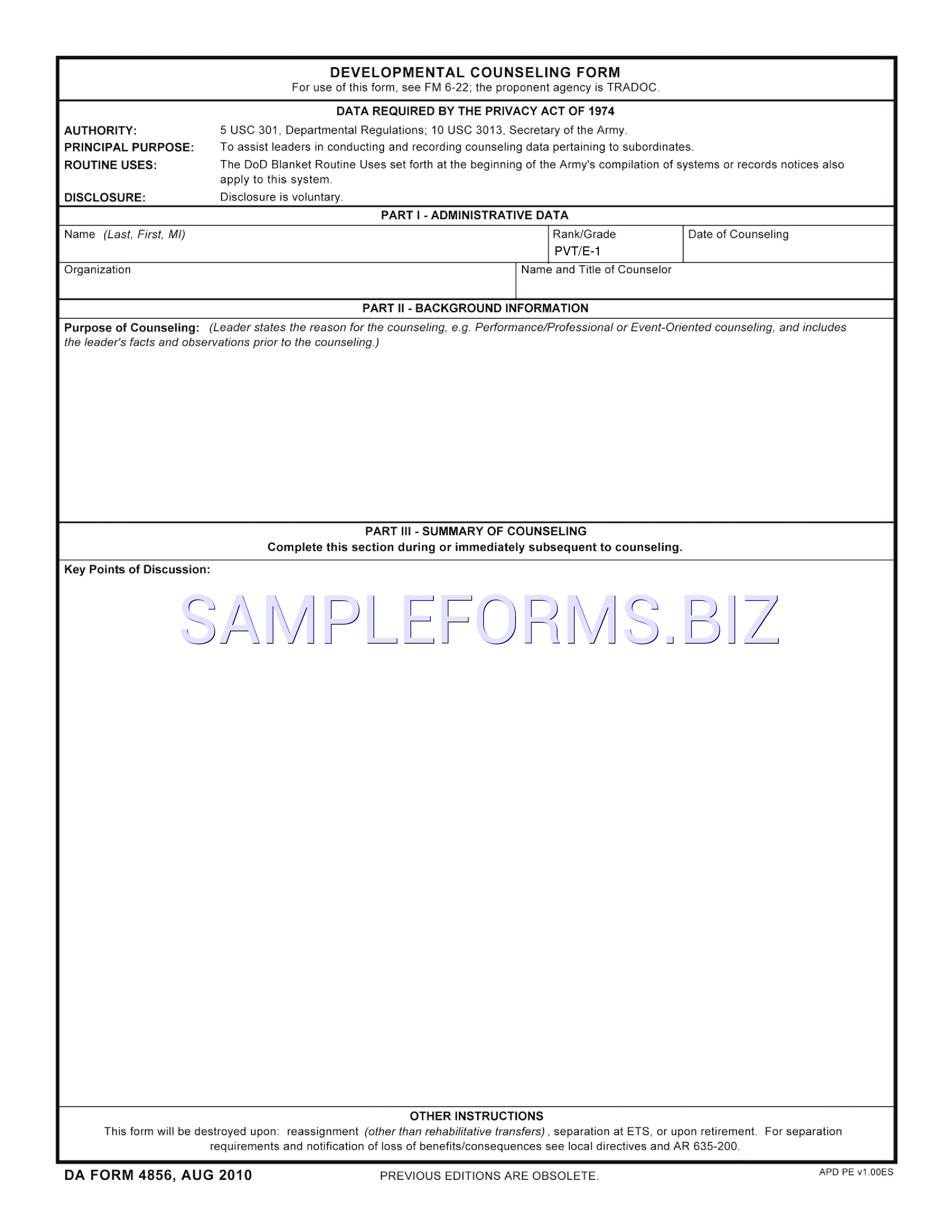 Preview free downloadable Developmental Counselling Form in PDF (page 1)